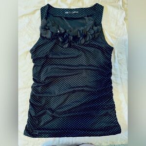 Maurice’s L Sleeveless Blouse Black Polka Dot Floral Neckline